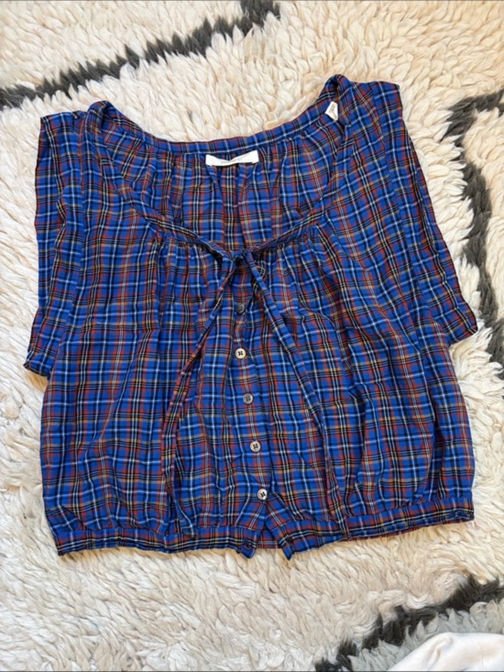 Doen Blue Plaid Button-Front Blouse